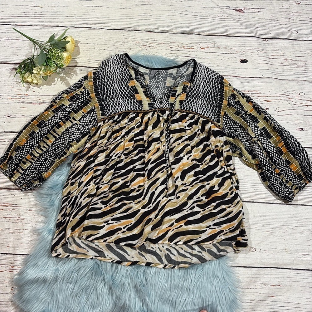 Anthropologie Bl^nk London Animal Print Peasant Blouse